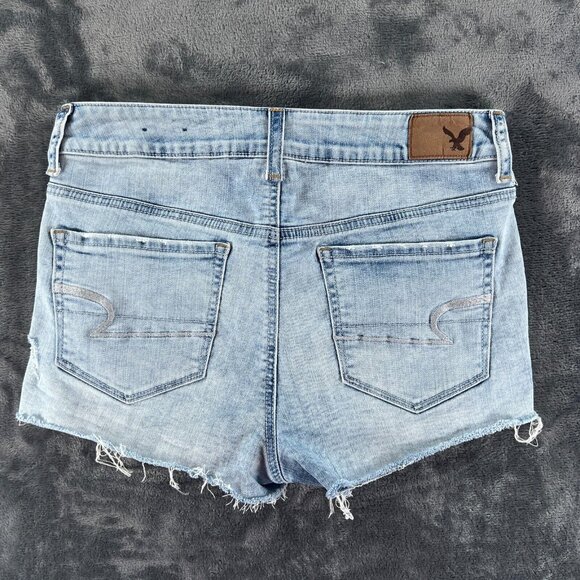American Eagle Denim Jean Shorts Women 8 Rose Cut Off Hi-Rise Shortie Stretch - Picture 2 of 11